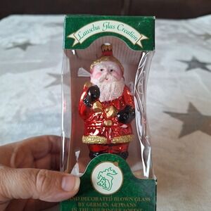 Lauscha Glass Creation German Hand Blown Glass Santa Claus Ornament Pink Face